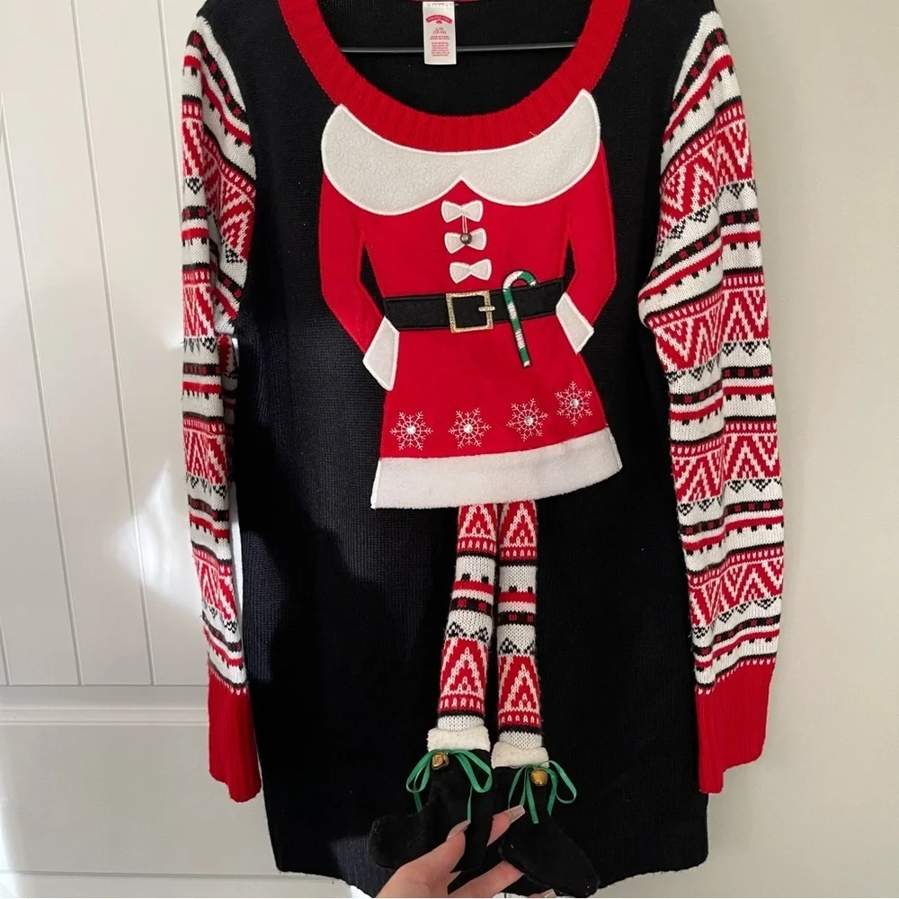 Holiday Time Ugly Christmas Black Red Sweater